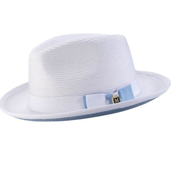 MONTIQUE MEN'S WHITE CAROLINA BOTTOM BRAIDED STINGY BRIM PINCH FEDORA HAT H85. - Picture 1 of 8